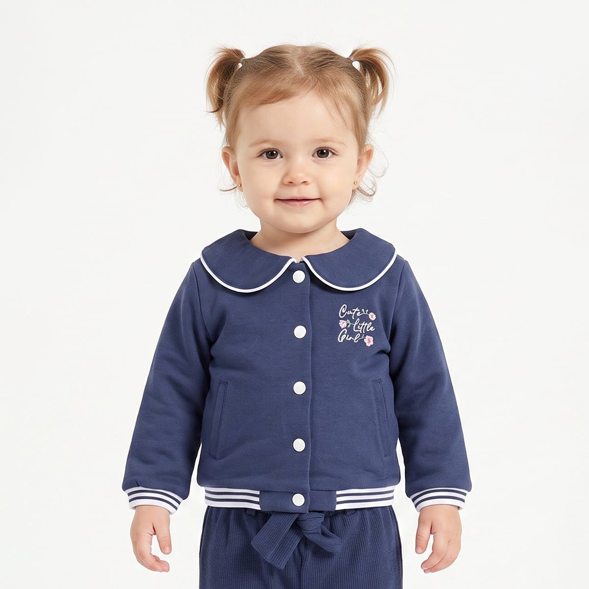 Baby Girls Navy Blue Floral Embroidered Jacket Regular Fit Casual Wear