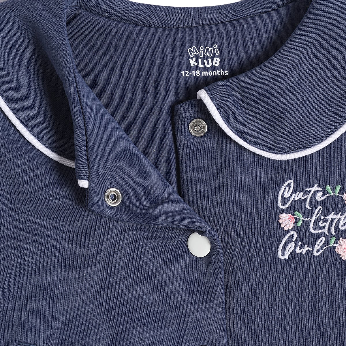 Baby Girls Navy Blue Floral Embroidered Jacket Regular Fit Casual Wear