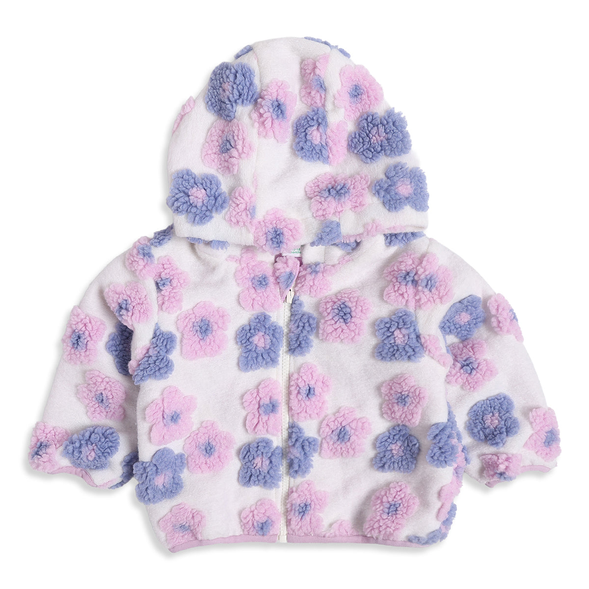 Baby Girls White Floral Sherpa Hooded Winter Jacket Regular Fit.