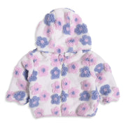 Baby Girls White Floral Sherpa Hooded Winter Jacket Regular Fit.