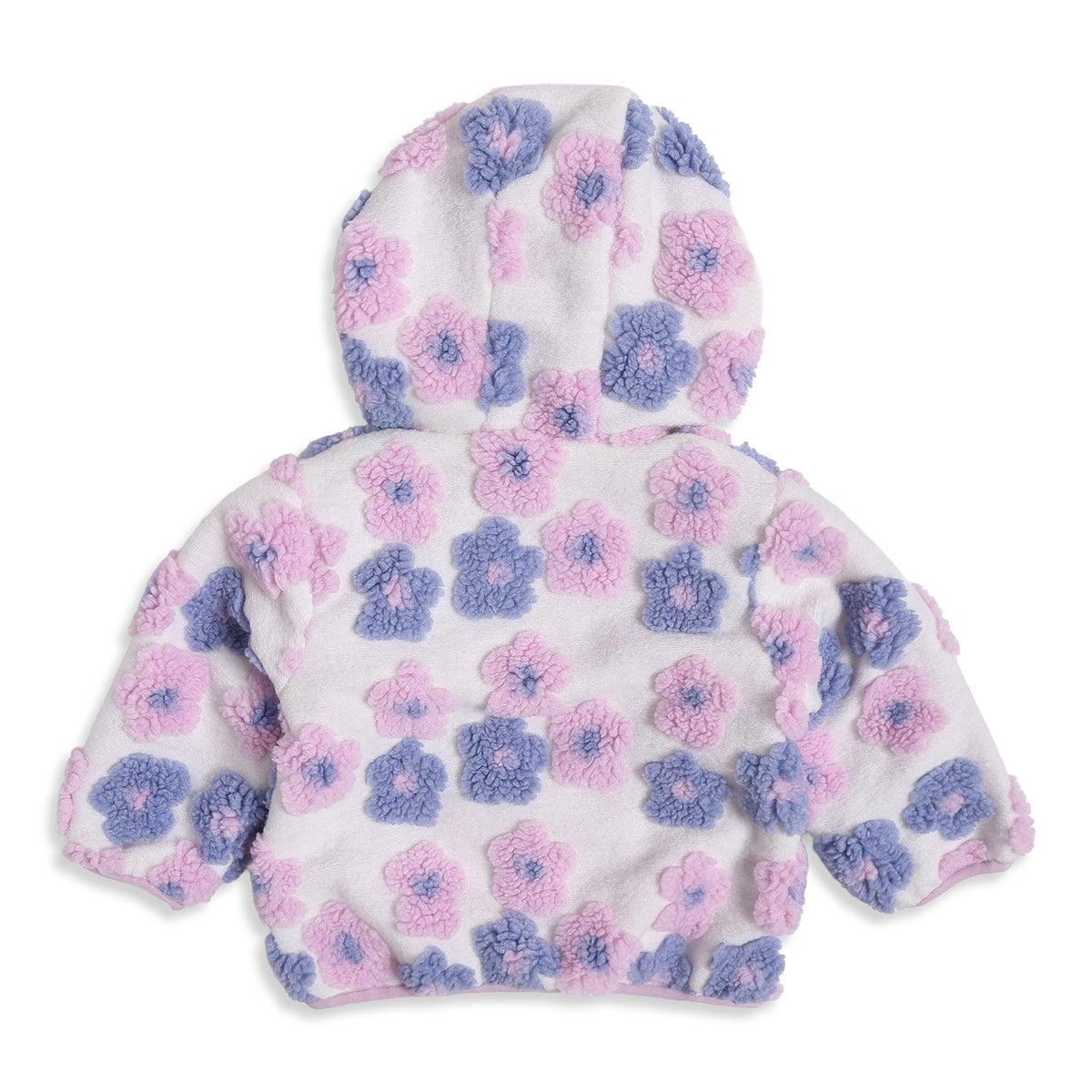 Baby Girls White Floral Sherpa Hooded Winter Jacket Regular Fit.