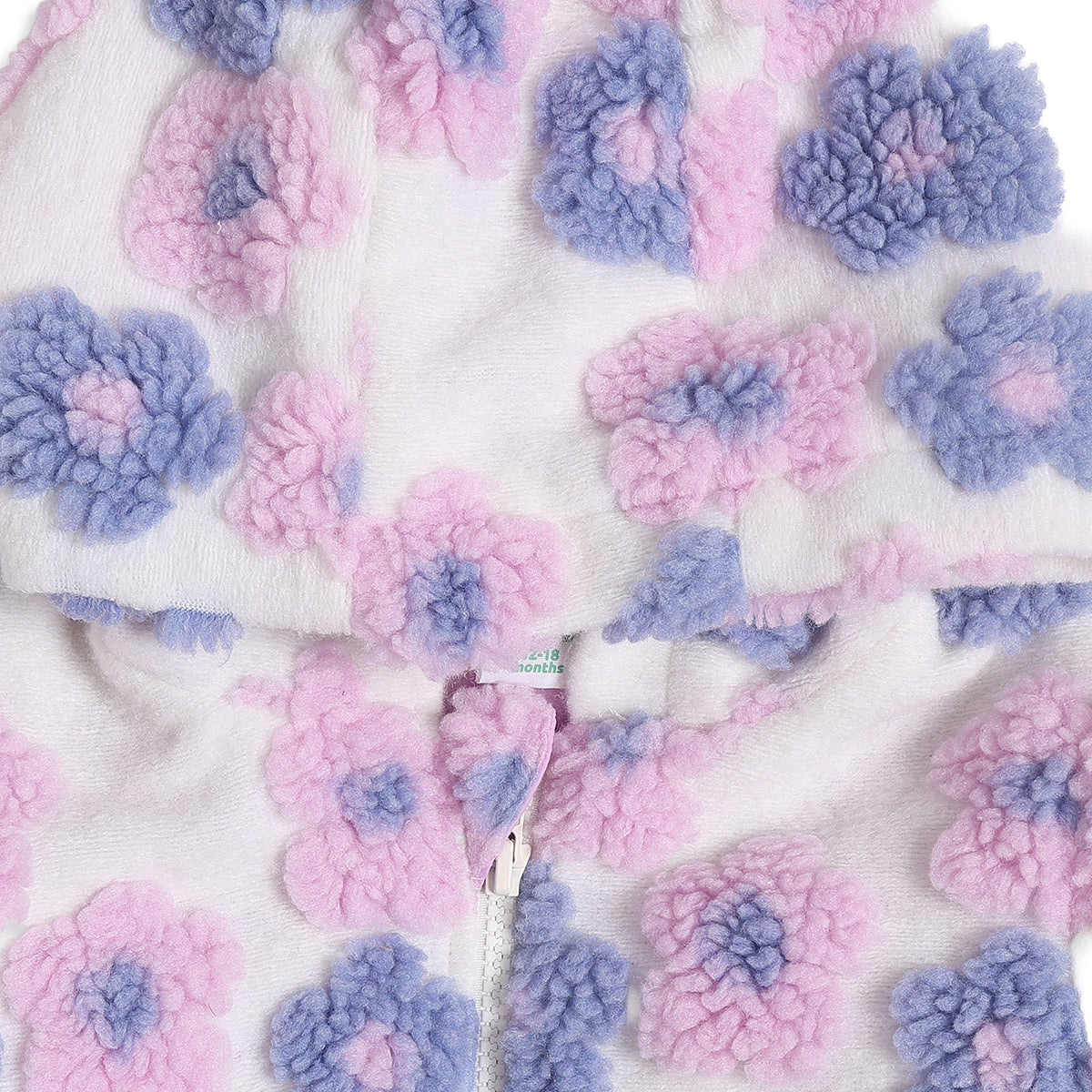 Baby Girls White Floral Sherpa Hooded Winter Jacket Regular Fit.