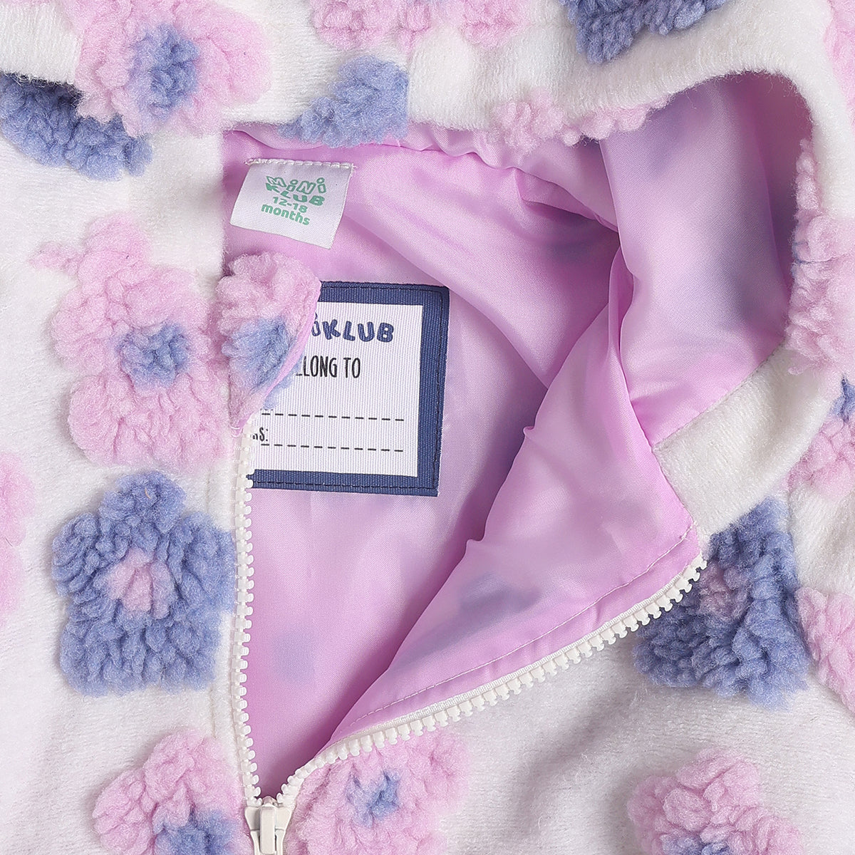 Baby Girls White Floral Sherpa Hooded Winter Jacket Regular Fit.