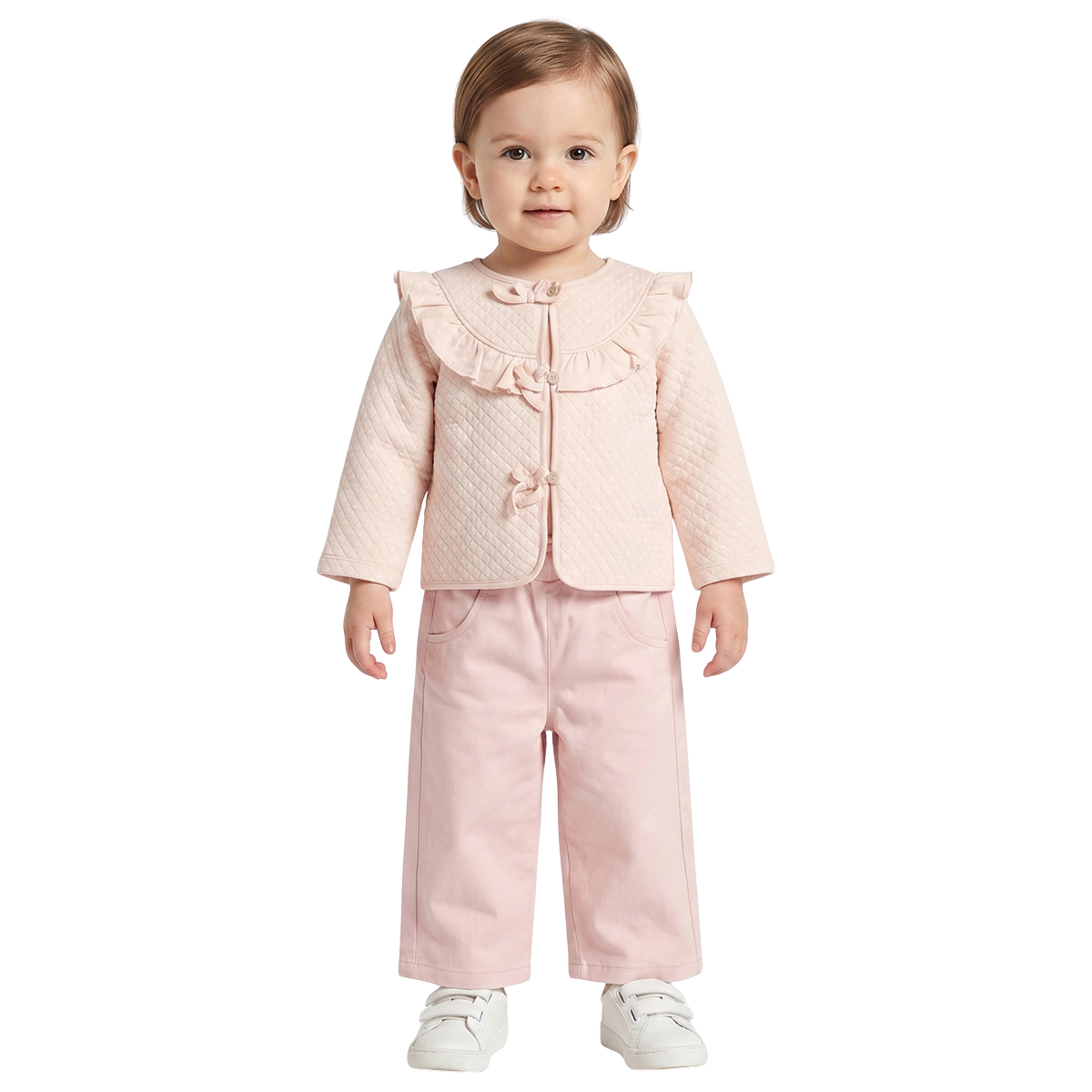 Baby Girls Peach Quilted Cotton Winter Jacket Regular Fit