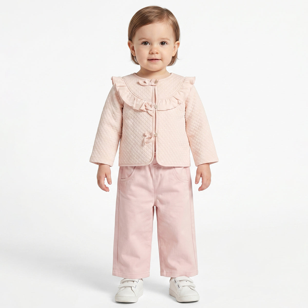 Baby Girls Peach Quilted Cotton Winter Jacket Regular Fit.