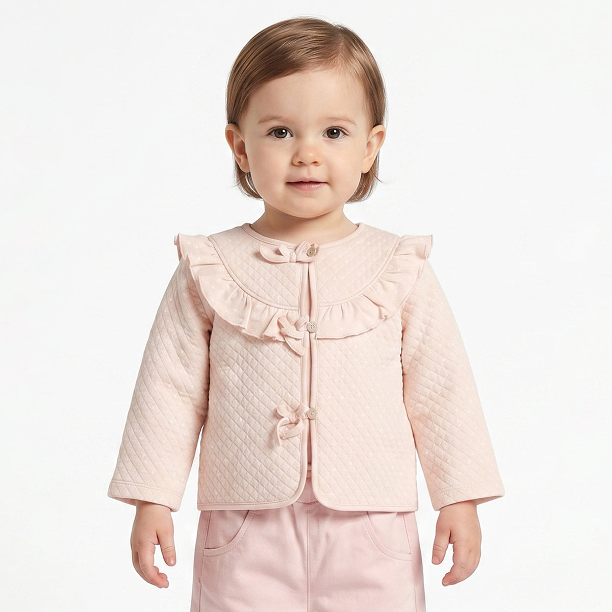 Baby Girls Peach Quilted Cotton Winter Jacket Regular Fit.