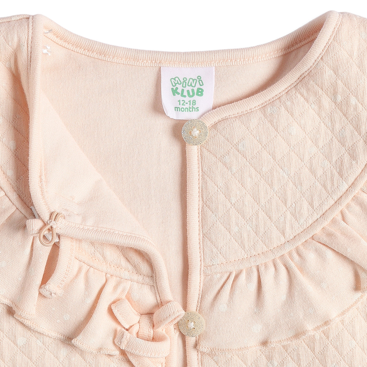 Baby Girls Peach Quilted Cotton Winter Jacket Regular Fit.