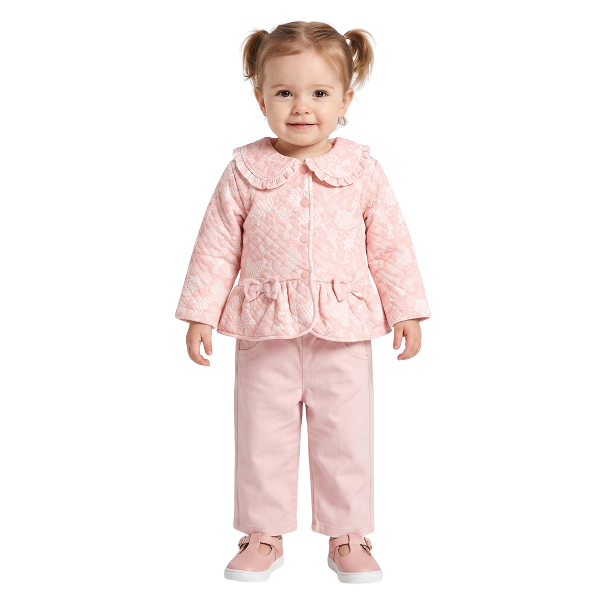 Baby Girls Peach Cotton Lace Printed Peplum Jacket Regular Fit