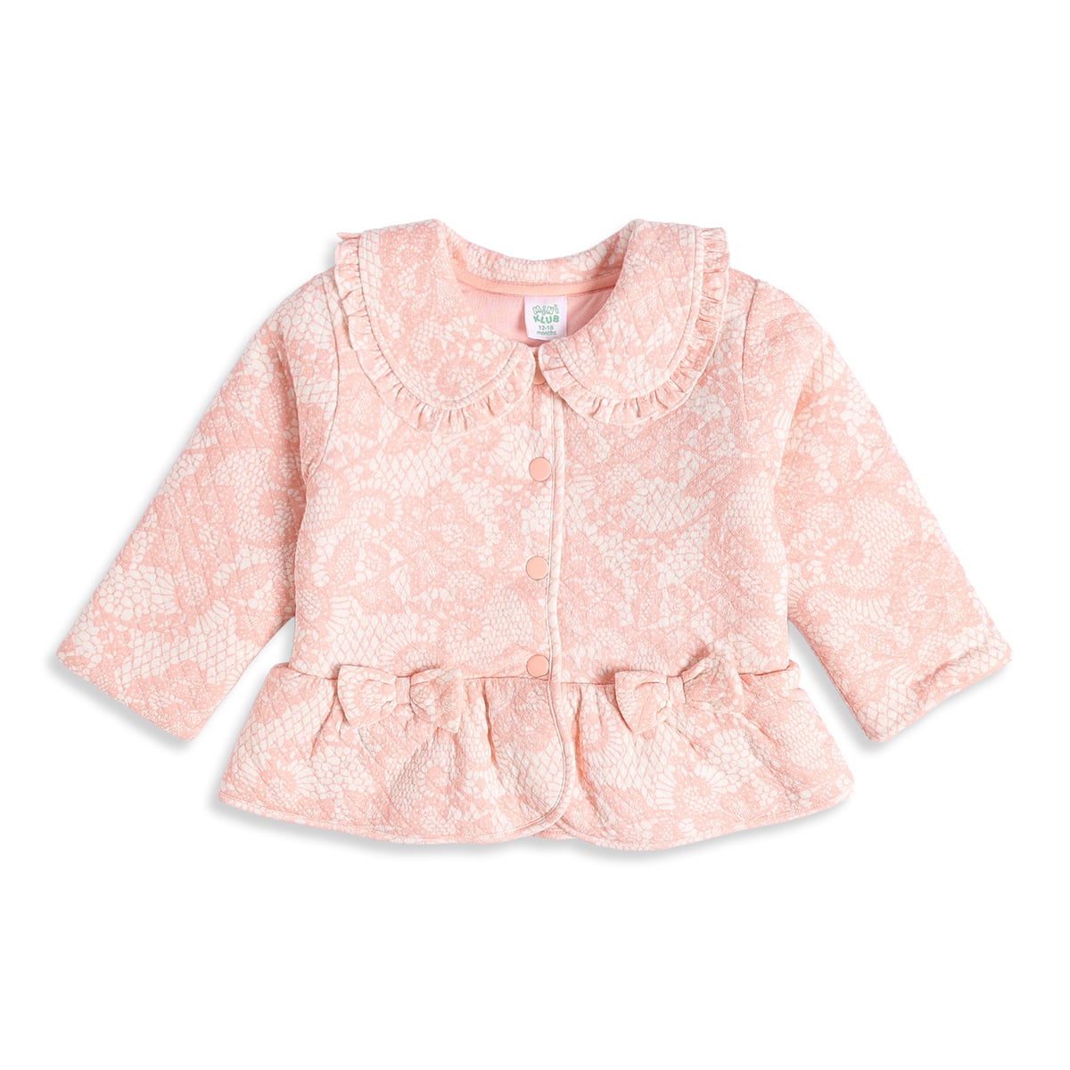 Baby Girls Peach Cotton Lace Printed Peplum Jacket Regular Fit Casual Wear