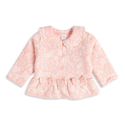 Baby Girls Peach Cotton Lace Printed Peplum Jacket Regular Fit Casual Wear