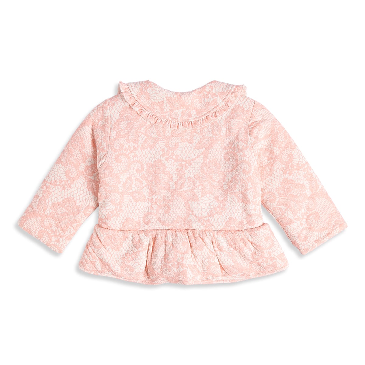Baby Girls Peach Cotton Lace Printed Peplum Jacket Regular Fit Casual Wear