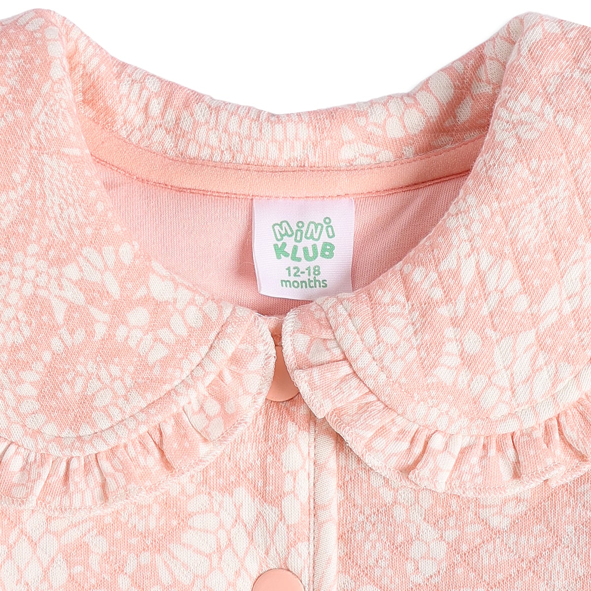 Baby Girls Peach Cotton Lace Printed Peplum Jacket Regular Fit Casual Wear