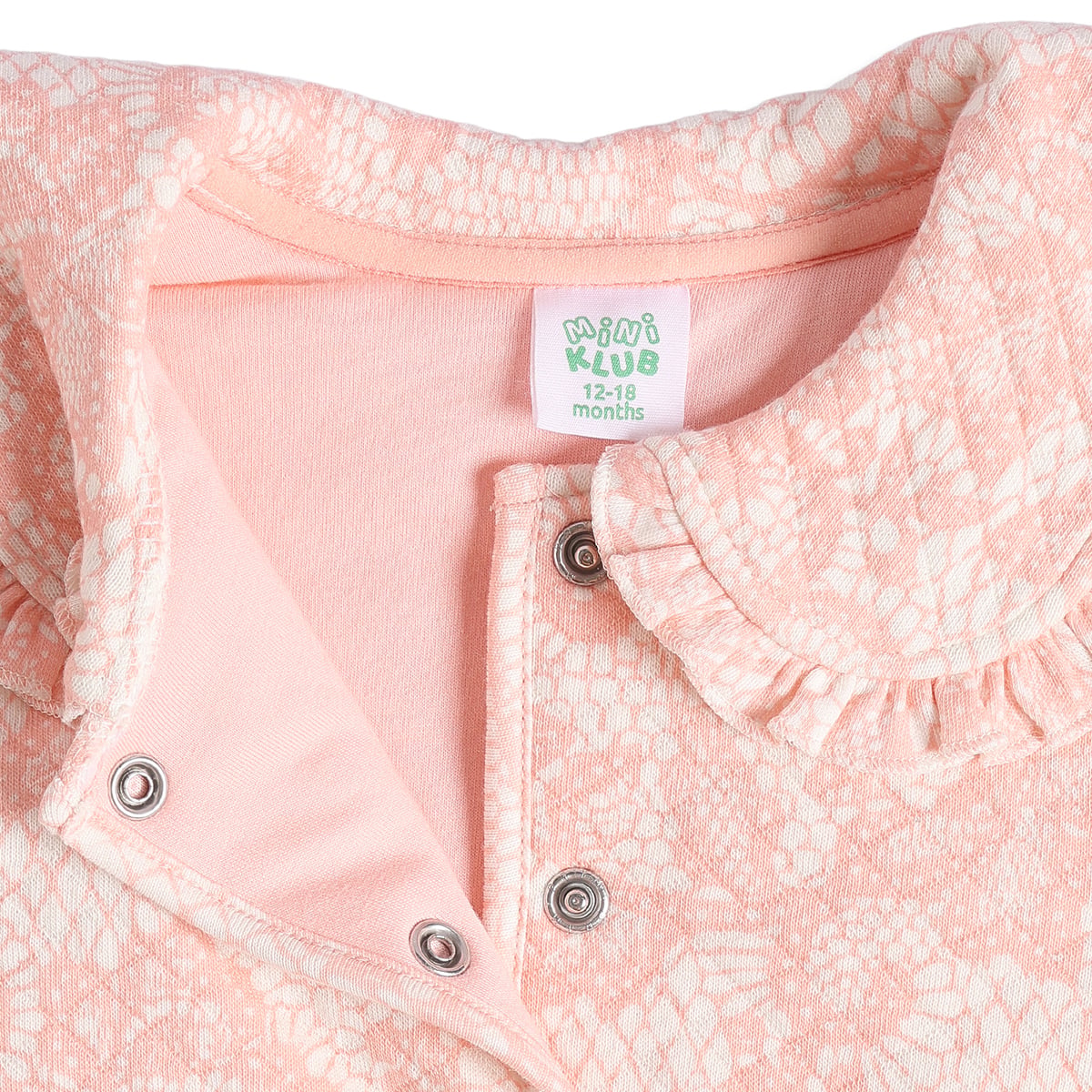 Baby Girls Peach Cotton Lace Printed Peplum Jacket Regular Fit Casual Wear