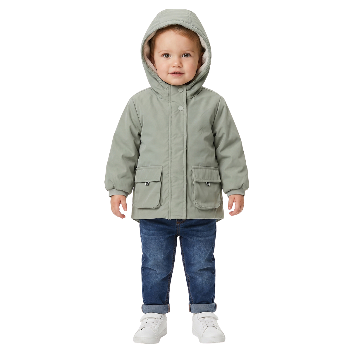 Baby Girls Sage Green Polyester Fleece Lined Hooded Jacket Regular Fit