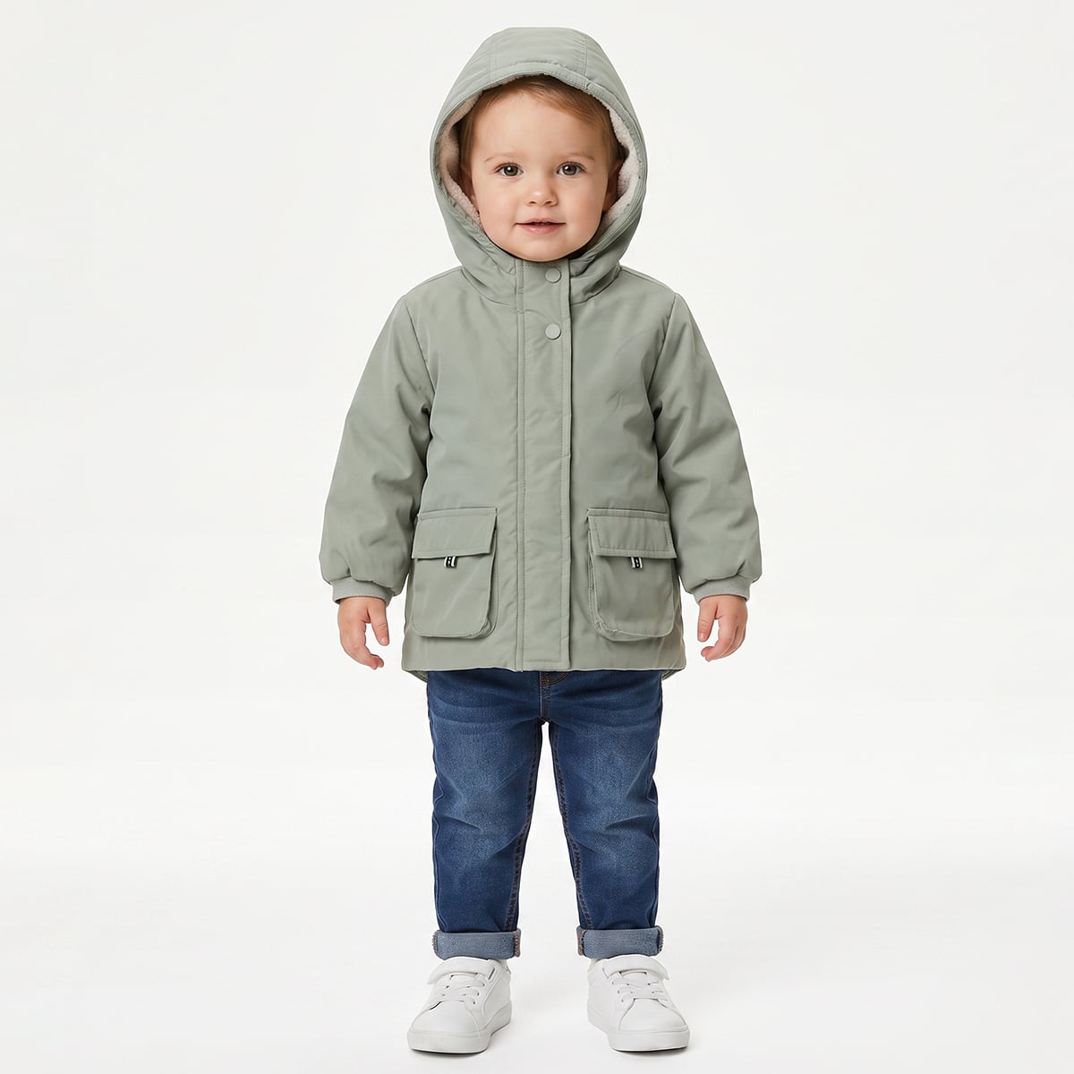 Baby Girls Sage Green Polyester Fleece-Lined Hooded Jacket  Regular Fit Casual Wear