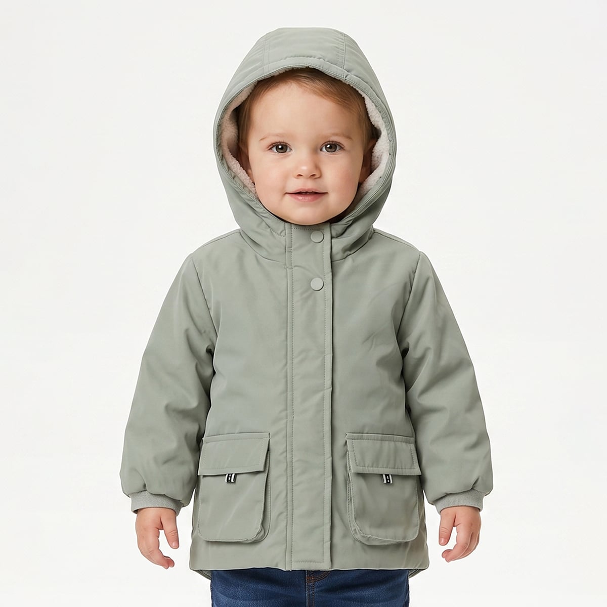 Baby Girls Sage Green Polyester Fleece-Lined Hooded Jacket  Regular Fit Casual Wear