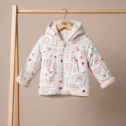 Baby Girls White Cotton Blend Bunny And Floral Printed Hooded Jacket Regular Fit Winter Wear