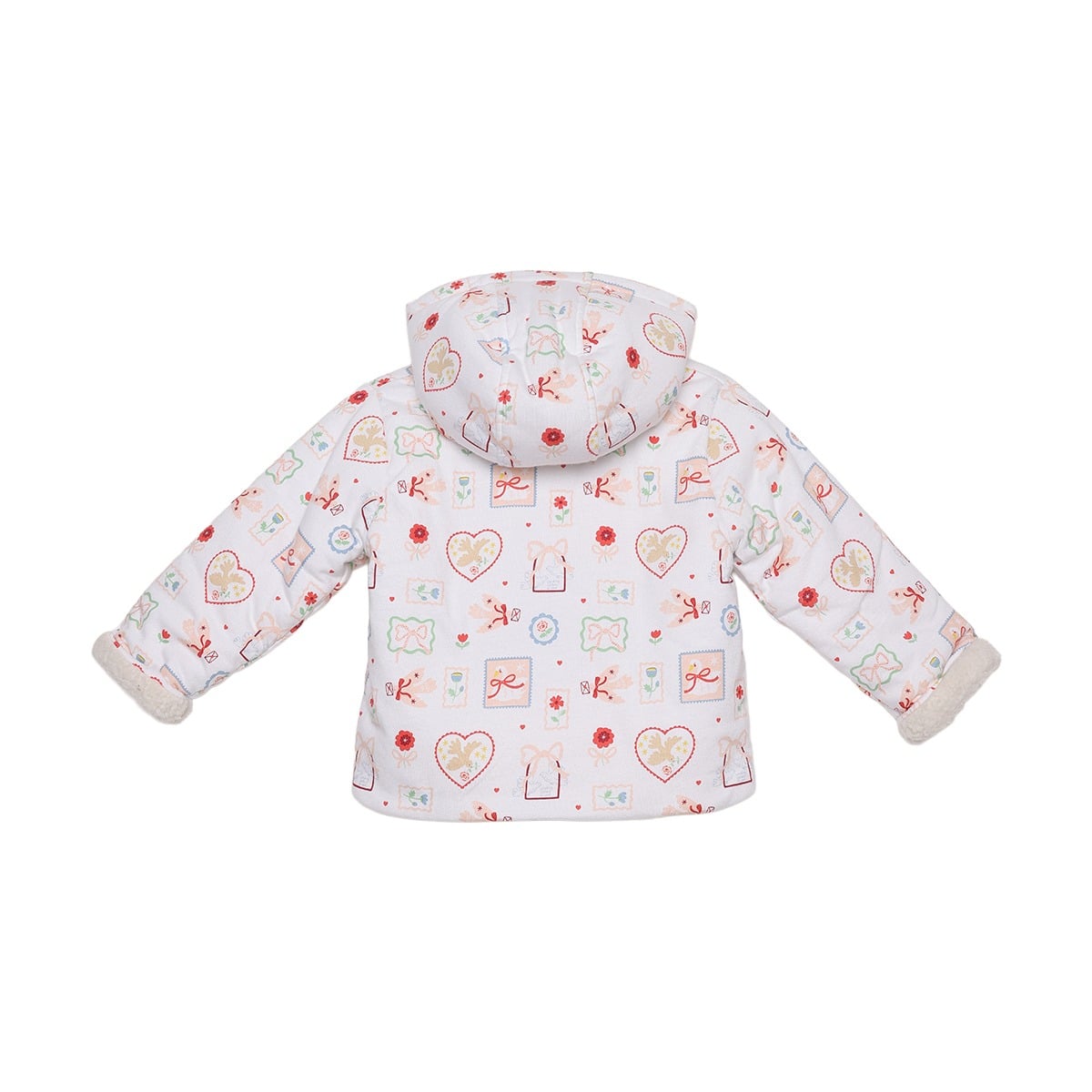 Baby Girls White Cotton Blend Bunny And Floral Printed Hooded Jacket Regular Fit Winter Wear