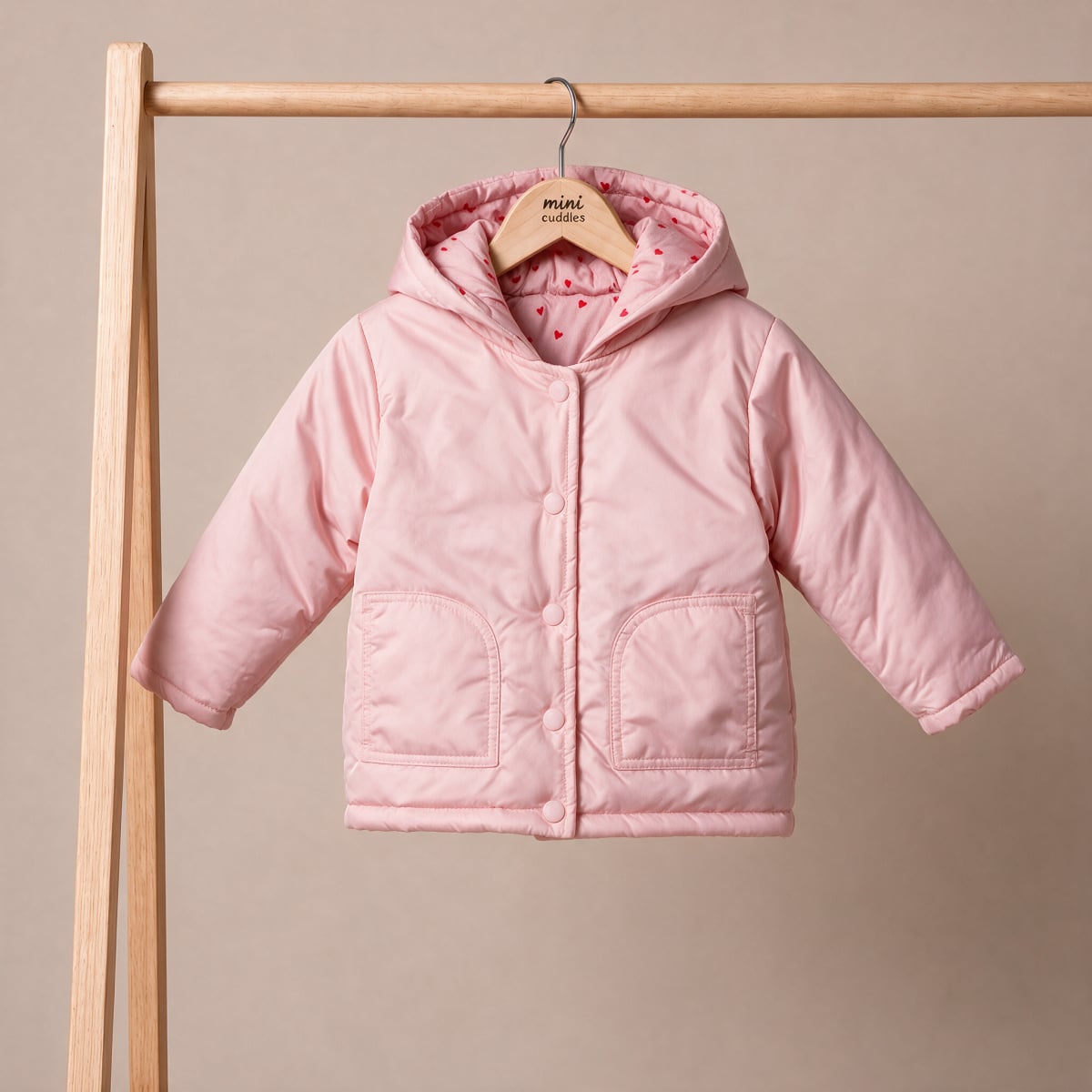 Baby Girls Pink Padded Hooded Jacket Regular Fit Casual Wear