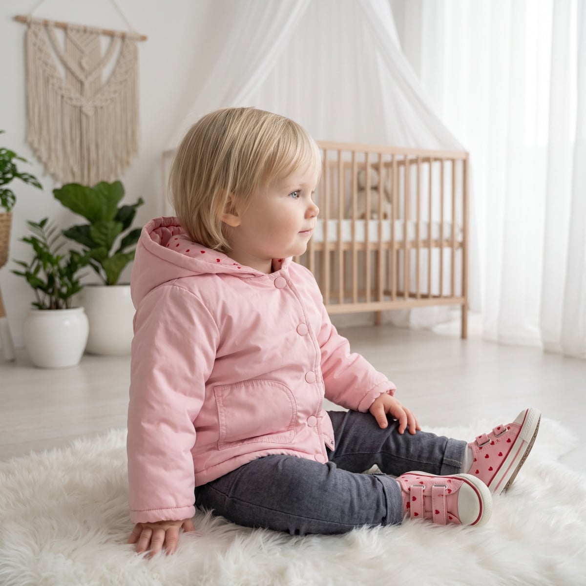 Baby Girls Pink Padded Hooded Jacket Regular Fit Casual Wear