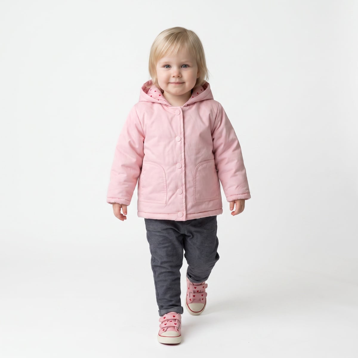 Baby Girls Pink Padded Hooded Jacket Regular Fit Casual Wear