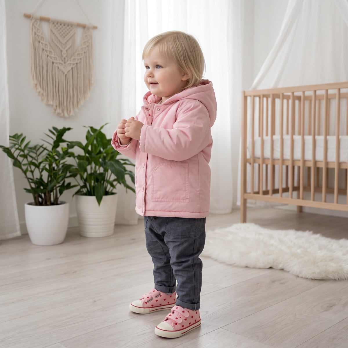 Baby Girls Pink Padded Hooded Jacket Regular Fit Casual Wear