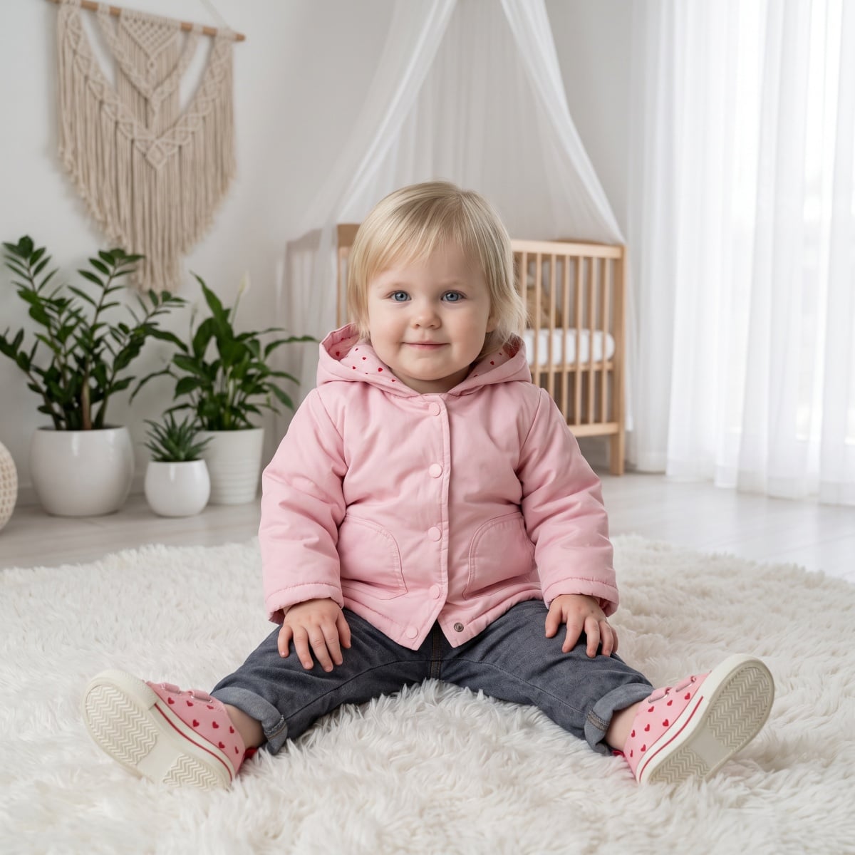 Baby Girls Pink Padded Hooded Jacket Regular Fit Casual Wear