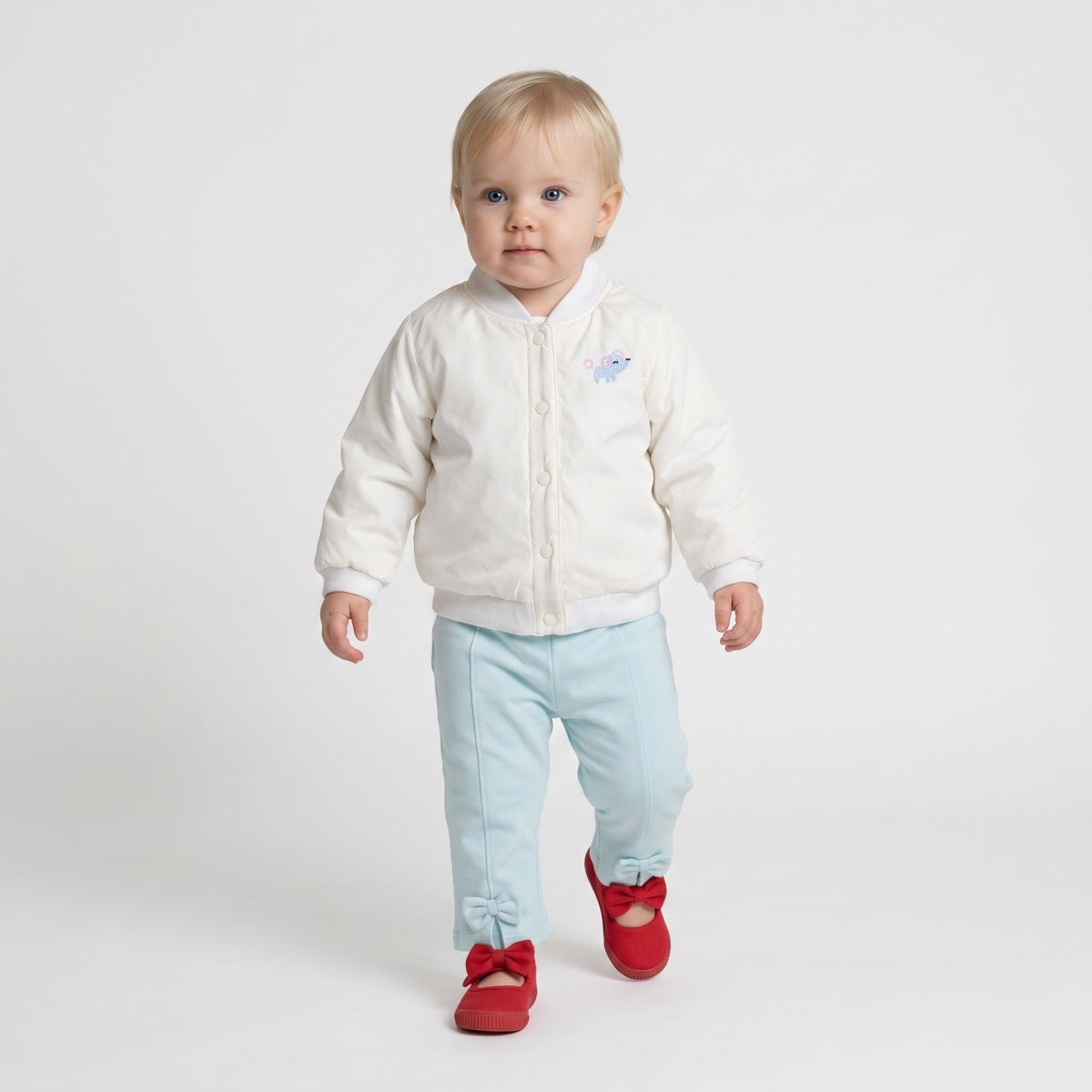 Baby Girls Cream Polyester Bomber Jacket Snap Button Fastening