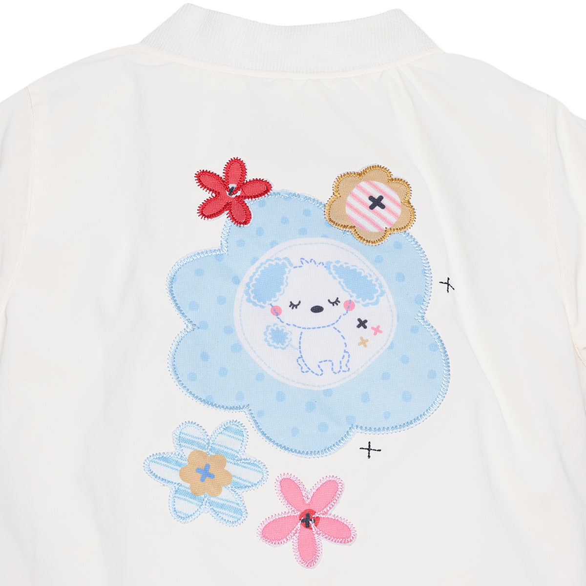 Baby Girls Cream Polyester Bomber Jacket Snap Button Fastening