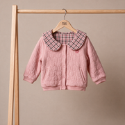Baby Girls Pink Cotton Blend Quilted Checked Collar Jacket Regular Fit Winter Wear