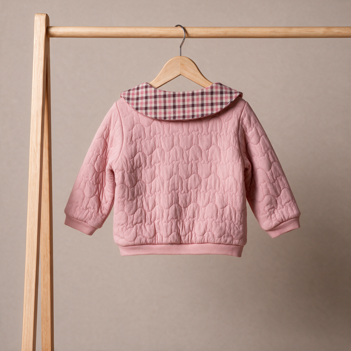 Baby Girls Pink Cotton Blend Quilted Checked Collar Jacket Regular Fit Winter Wear
