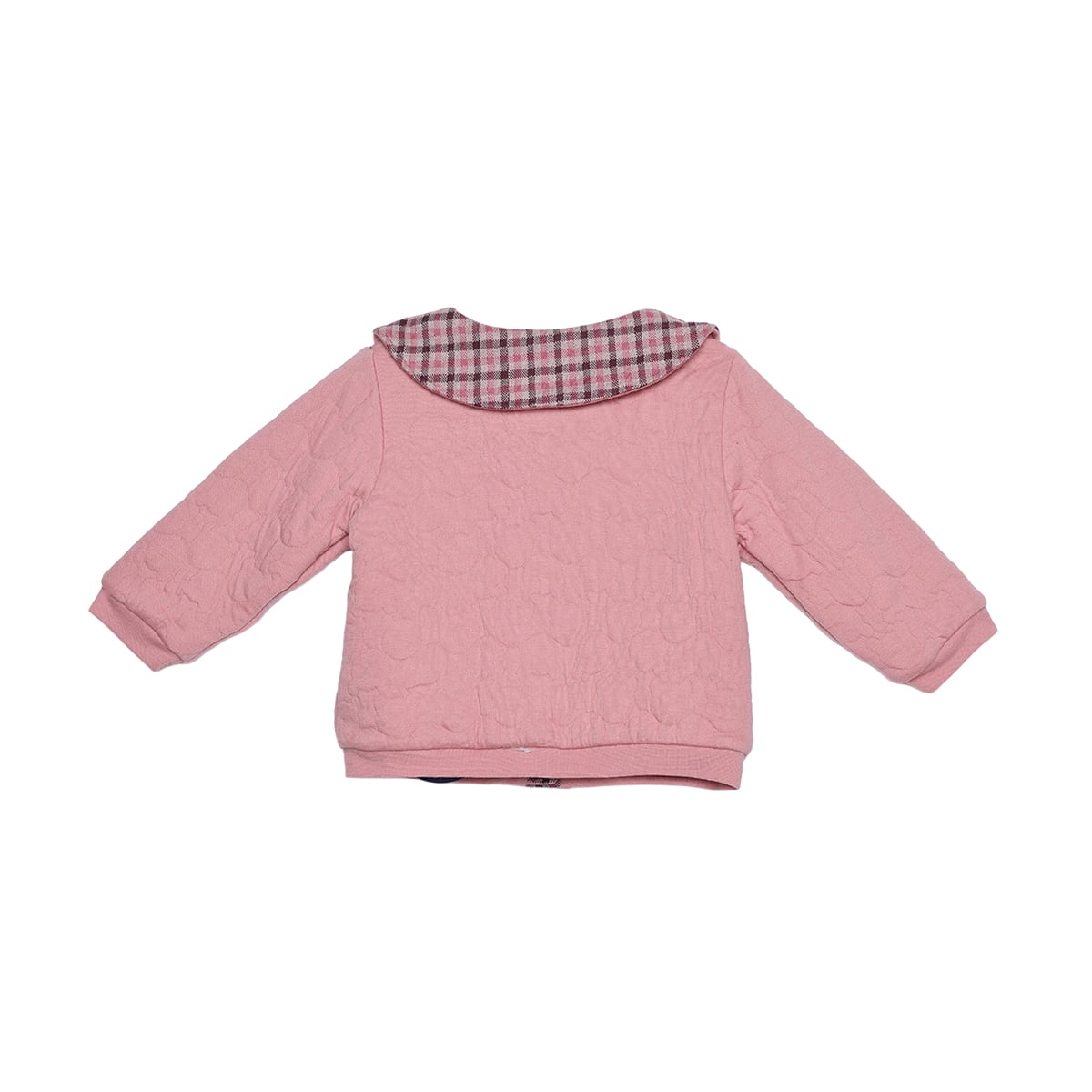Baby Girls Pink Cotton Blend Quilted Checked Collar Jacket Regular Fit Winter Wear