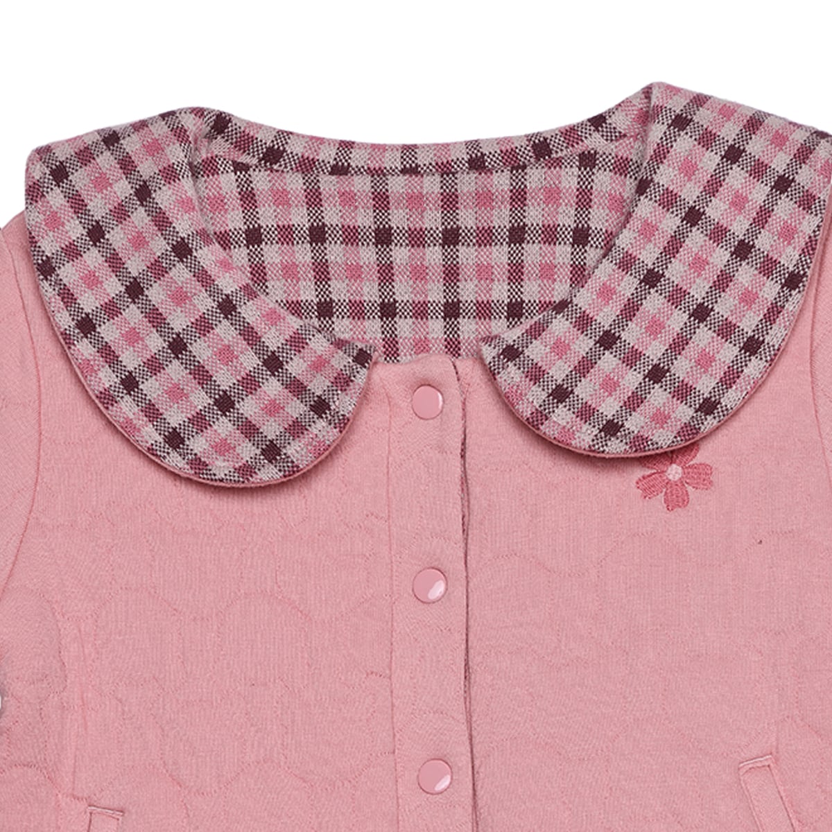 Baby Girls Pink Cotton Blend Quilted Checked Collar Jacket Regular Fit Winter Wear