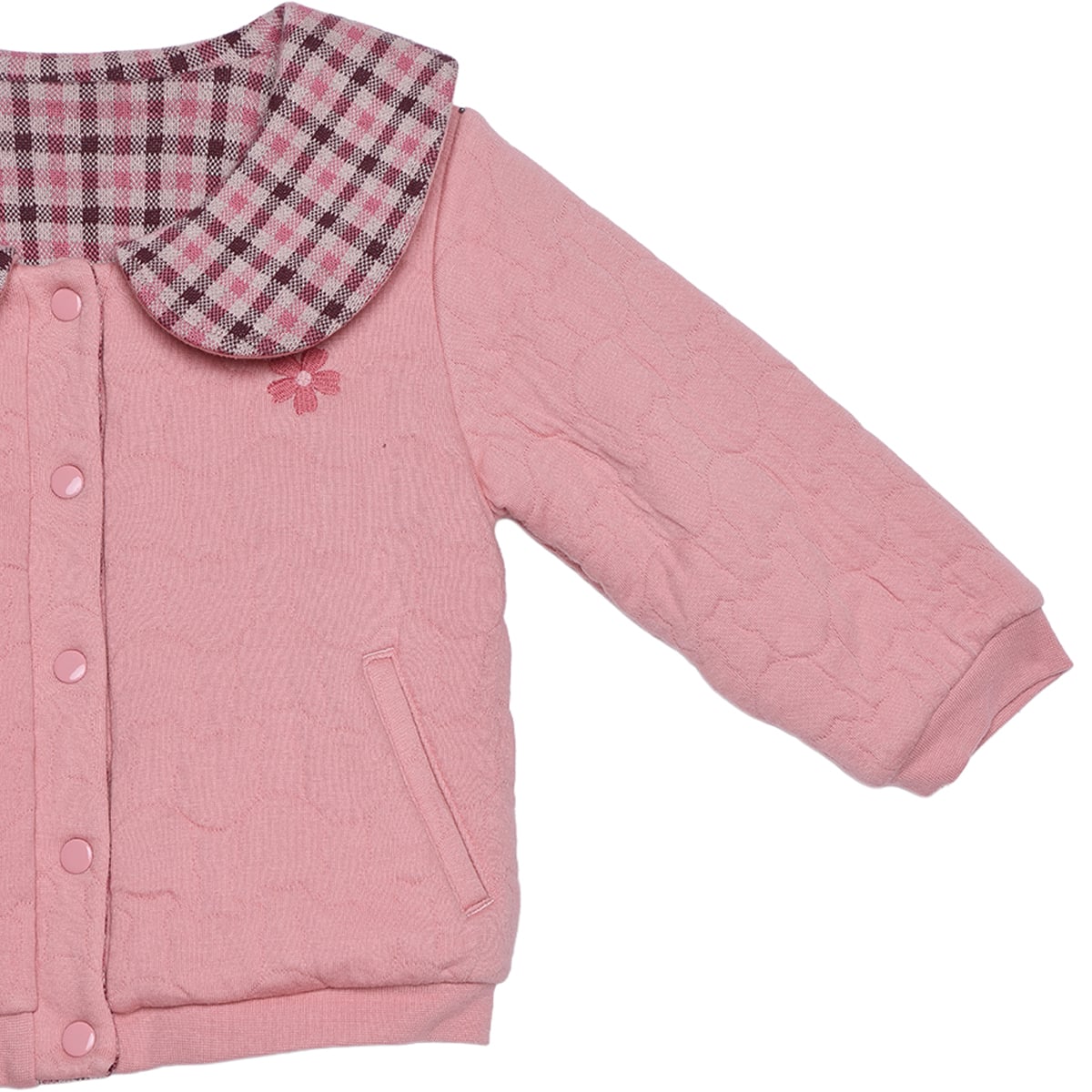 Baby Girls Pink Cotton Blend Quilted Checked Collar Jacket Regular Fit Winter Wear