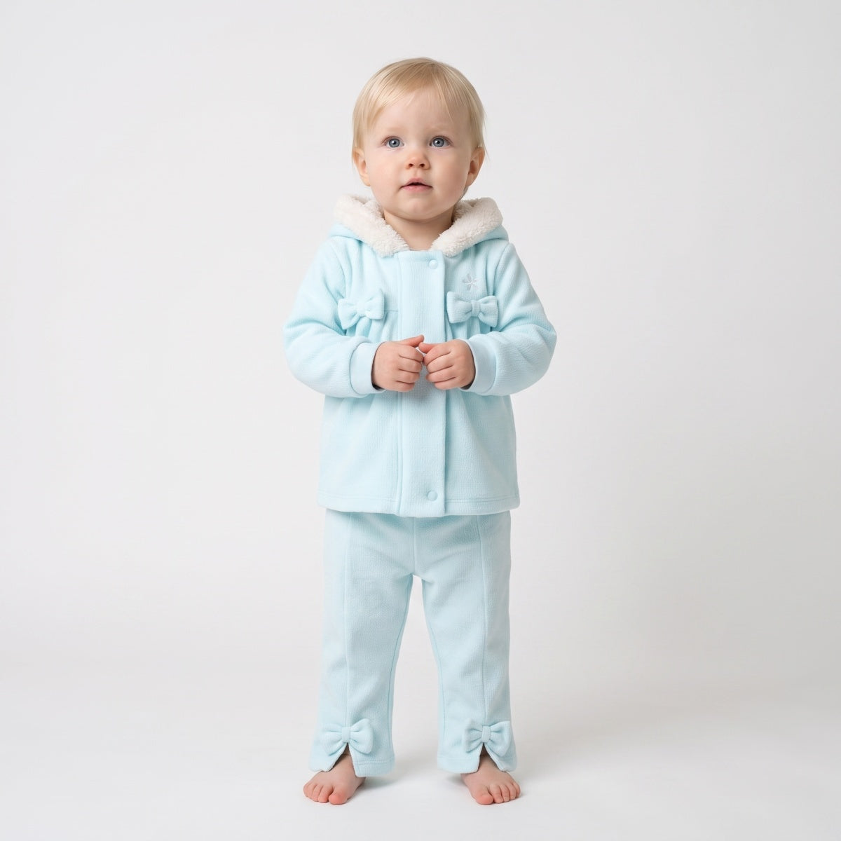 Baby Girls Light Blue Polyester Hooded Jacket Faux Fur Lining Winter Wear