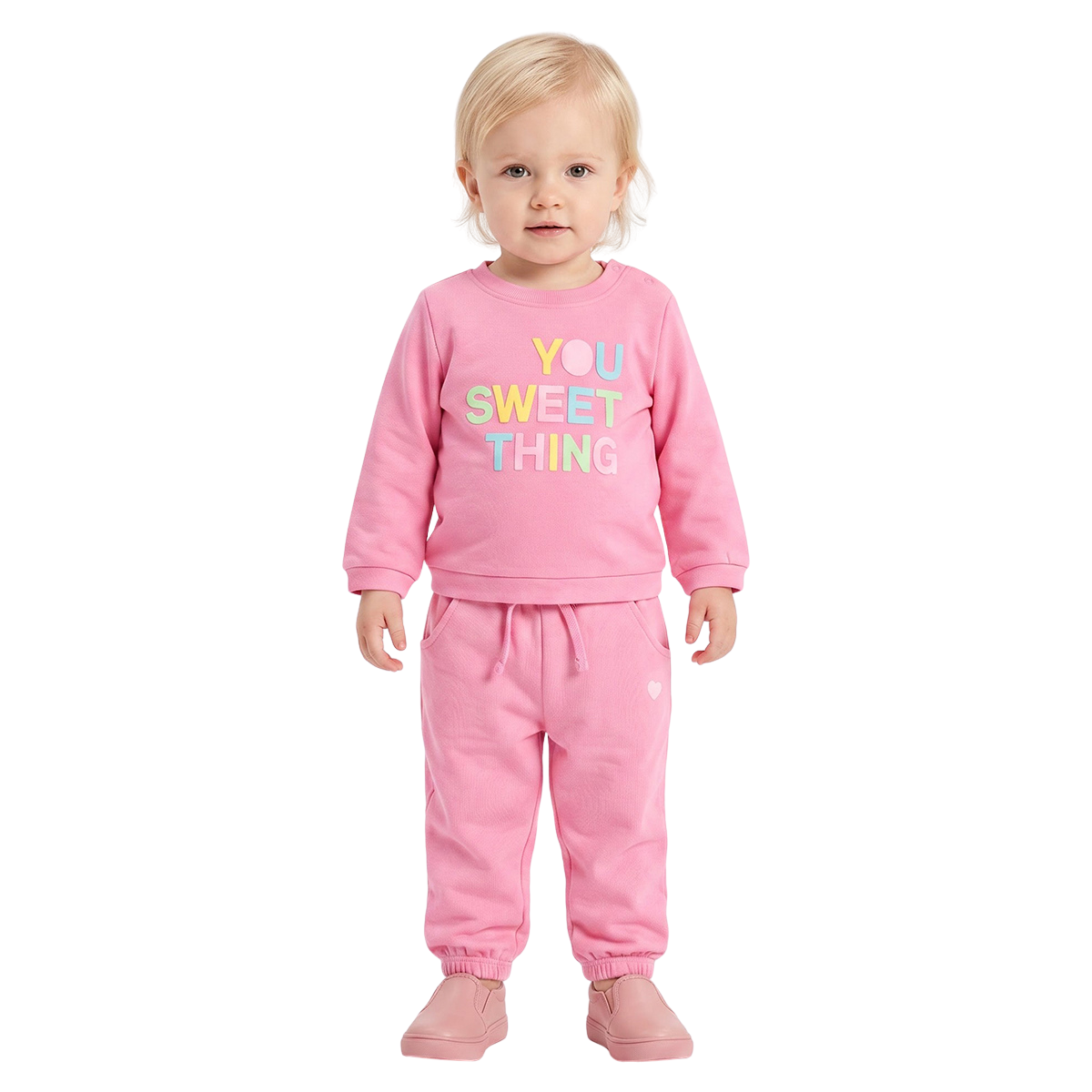 Baby Girls Pink Cotton Heart Printed Knit Pant Regular Fit Casual Wear