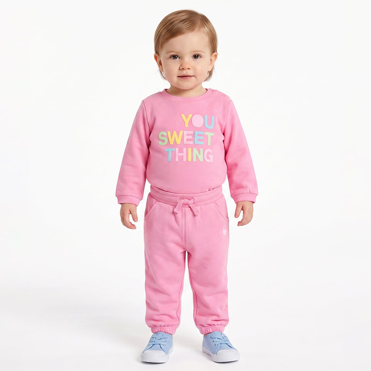Baby Girls Pink Cotton Heart Printed Knit Pant  Regular Fit Casual Wear