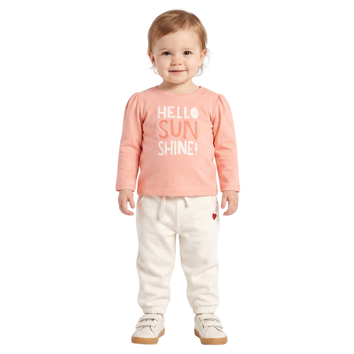 Baby Girls Off White Cotton Jogger Pants Regular Fit Casual Kids Pants