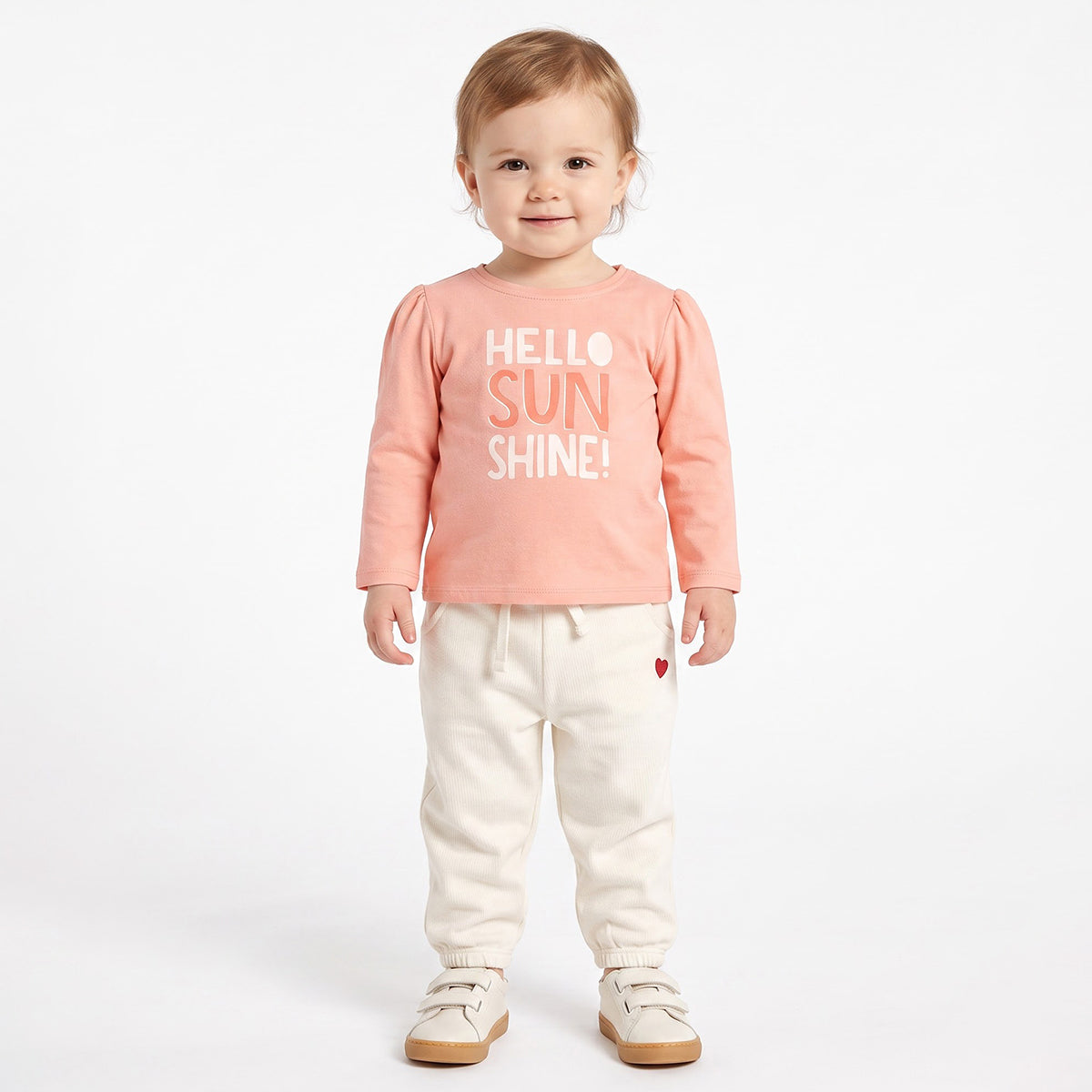 Baby Girls Off-White Cotton Jogger Pants Regular Fit Casual Kids Pants
