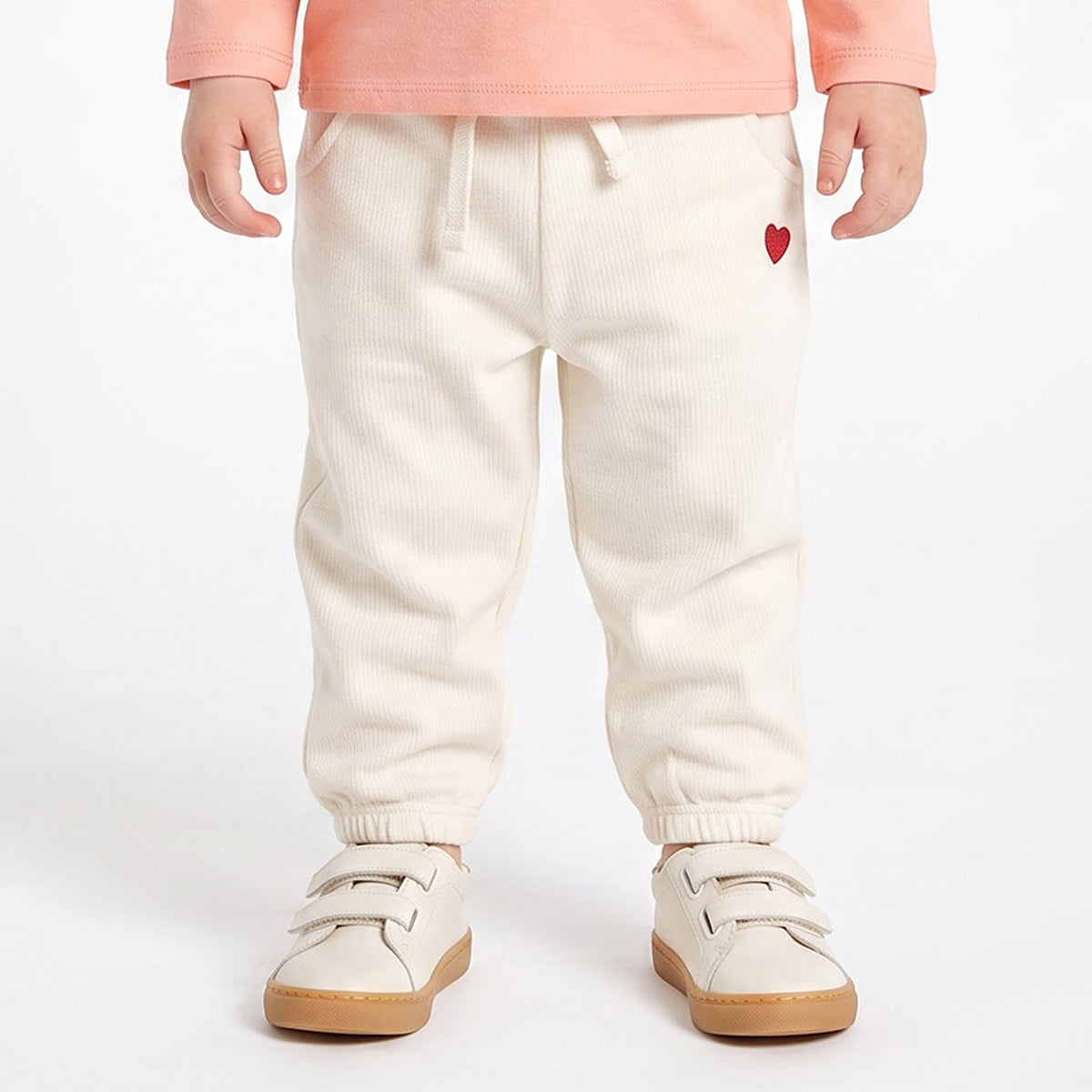 Baby Girls Off-White Cotton Jogger Pants Regular Fit Casual Kids Pants