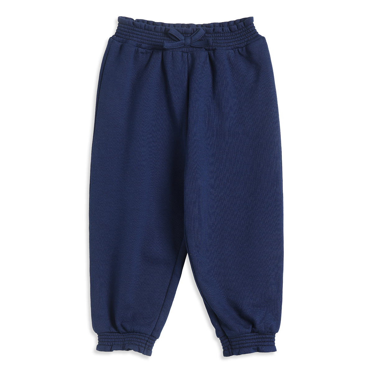 Baby Girls Navy Blue Cotton Jogger Pants Regular Fit Casual Kids Bottoms