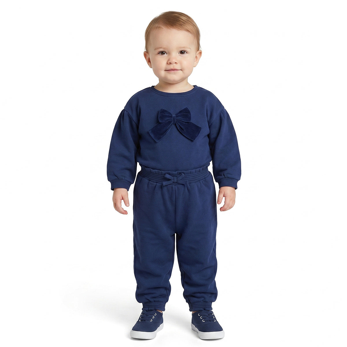 Baby Girls Navy Blue Cotton Jogger Pants Regular Fit Casual Kids Bottoms