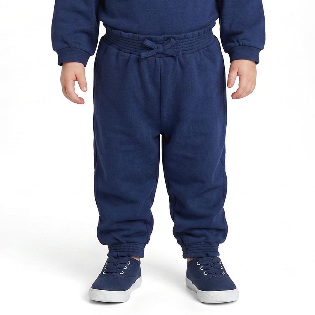 Baby Girls Navy Blue Cotton Jogger Pants Regular Fit Casual Kids Bottoms