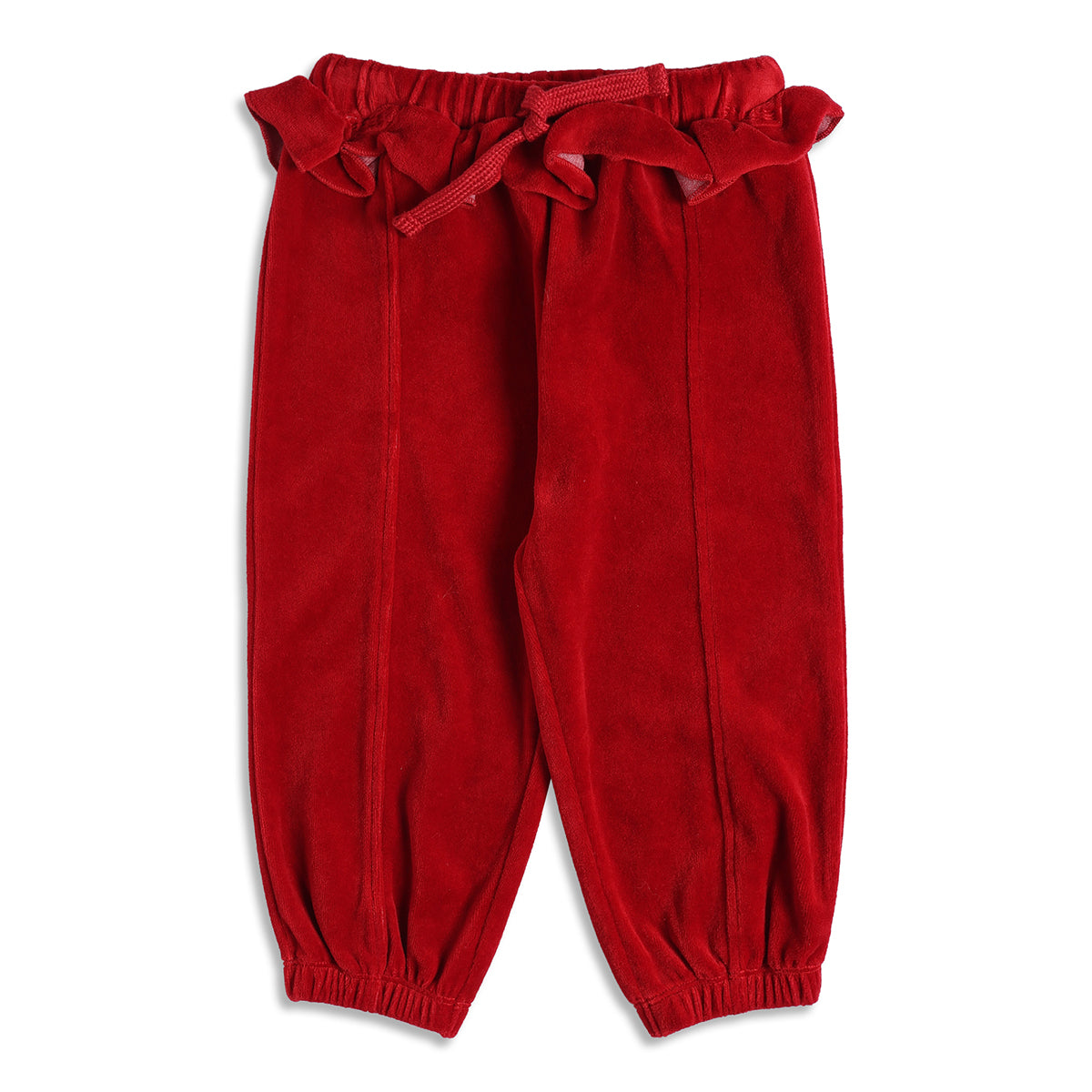 Baby Girls Red Velvet Jogger Pants Regular Fit Casual Bottom Wear