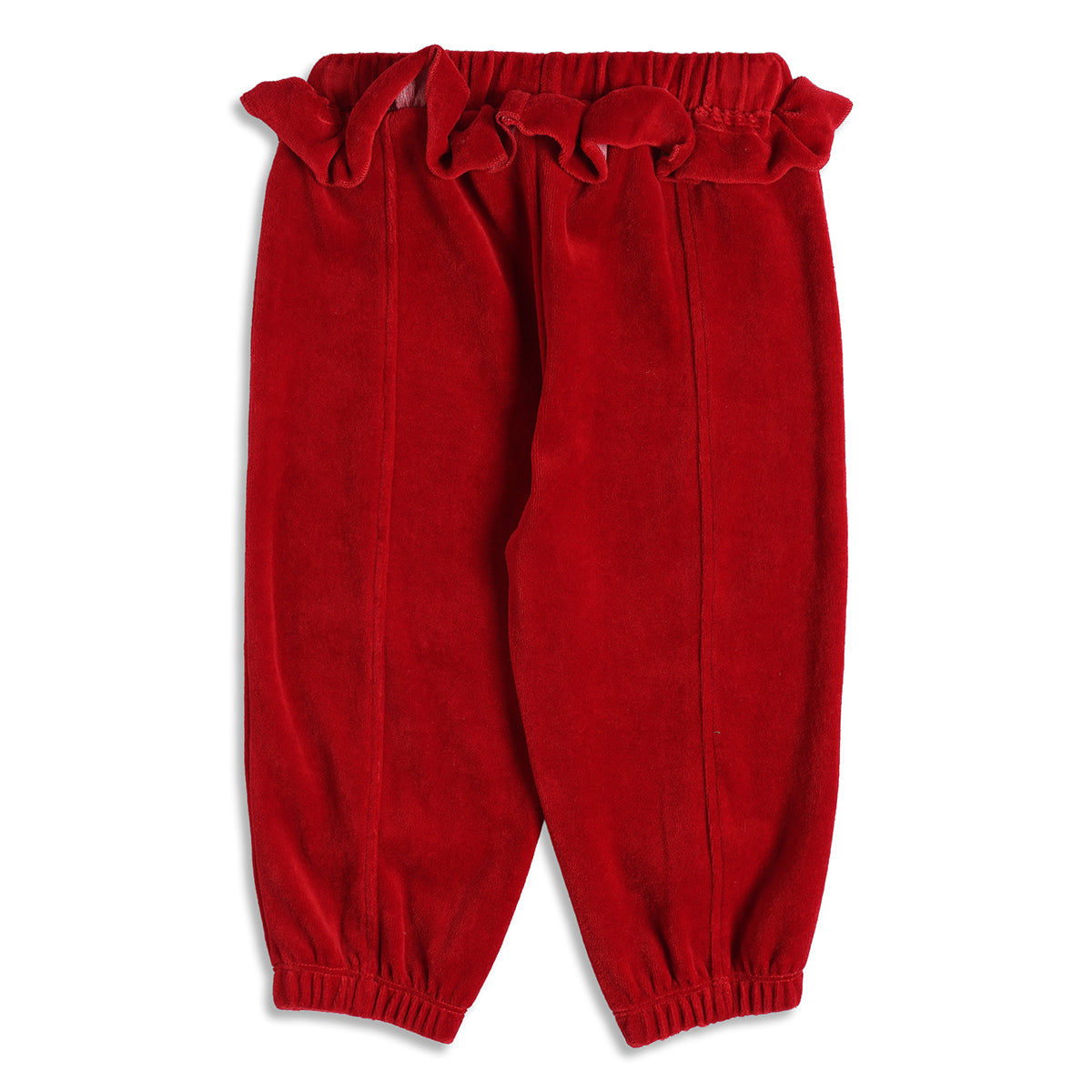 Baby Girls Red Velvet Jogger Pants Regular Fit Casual Bottom Wear