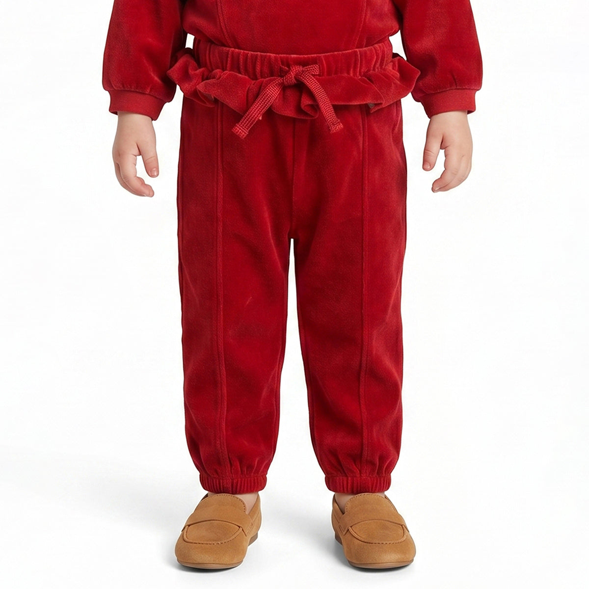 Baby Girls Red Velvet Jogger Pants Regular Fit Casual Bottom Wear