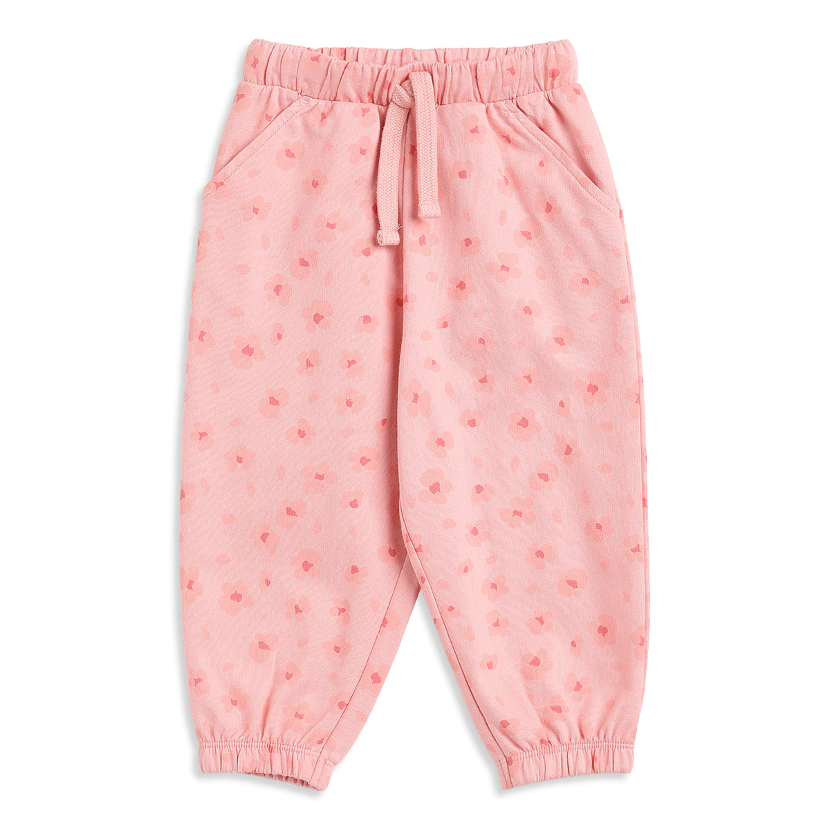 Baby Girls Pink Printed Cotton Jogger Pants Regular Fit Casual Bottom Wear