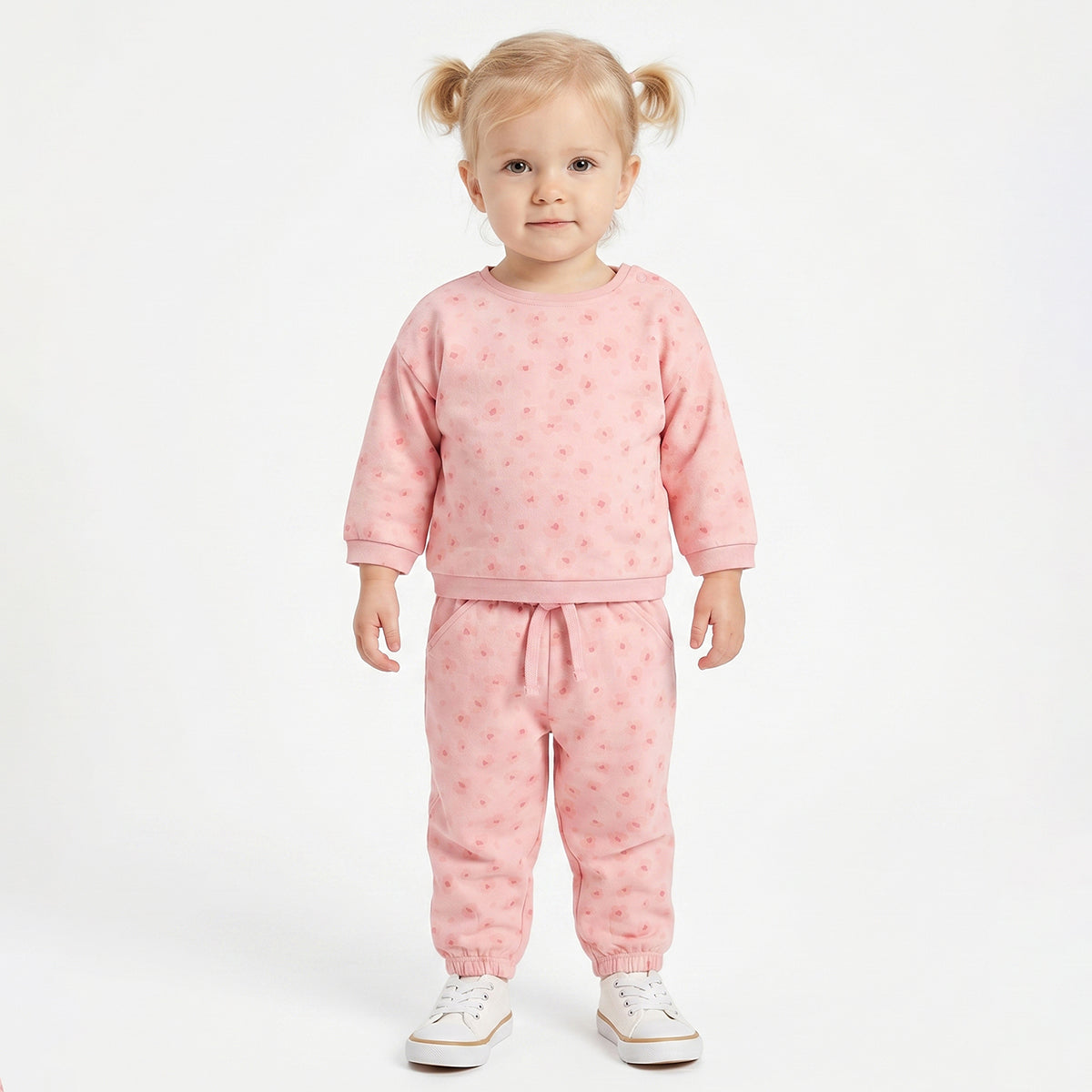 Baby Girls Pink Printed Cotton Jogger Pants Regular Fit Casual Bottom Wear