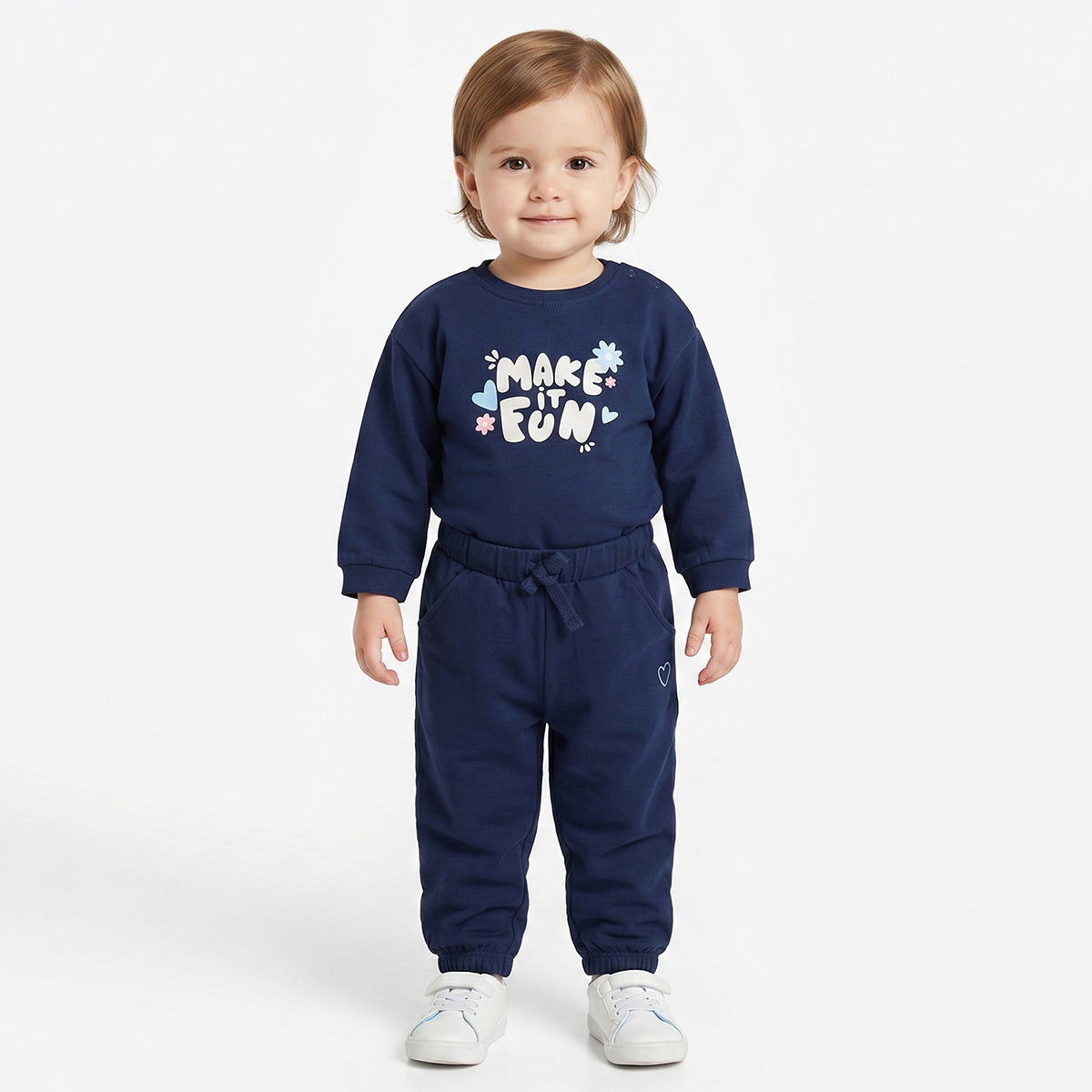 Baby Girls Navy Blue Cotton Jogger Regular Fit Casual Bottom Wear