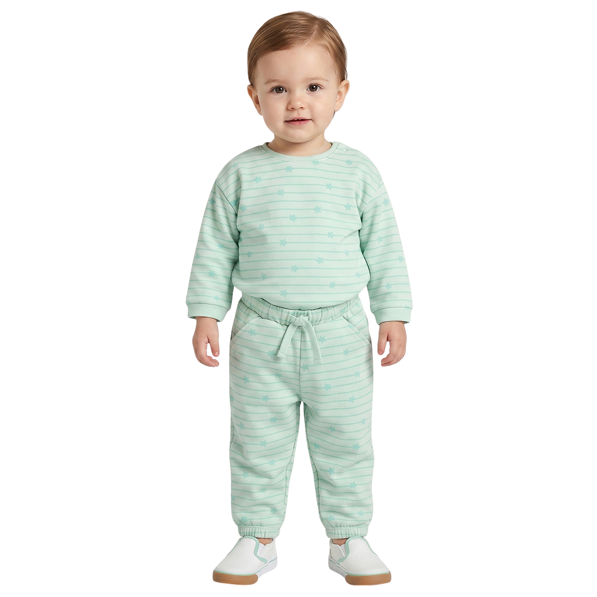 Baby Girls Mint Green Cotton Printed Jogger Casual Bottom Wear